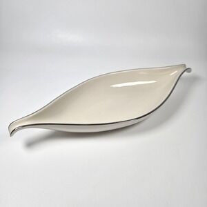 Holiday Heirloom Fine China White Holiday Relish Dish Serving Tray Silver Trim